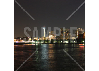 神奈川県 横浜港 クルーズ船と横浜マリンタワーが見える夜景