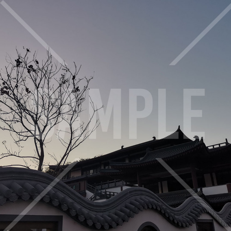 中国 大連（Dalian） 横山寺の夕暮れ 横山寺のシルエット
